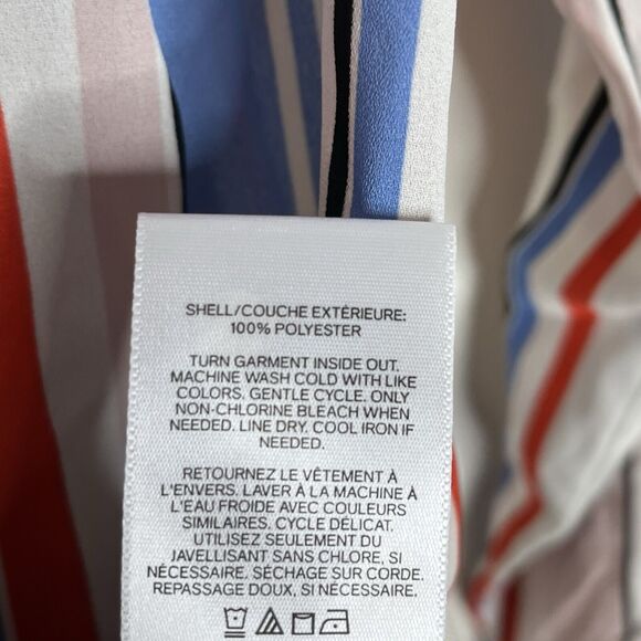 Express Portofino Slim Vertical Striped Ruffled Shirt Womens XS Career - Picture 8 of 9